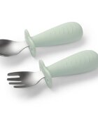 BabyOno Be Active Stainless Steel Spoon and Fork příbor pro děti Mint 12m+ 2 ks