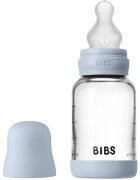 BIBS Baby Glass Bottle Silicone antikoliková láhev se silikonovým pítkem Baby Blue 1 ks