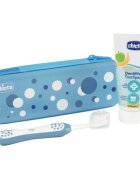 Chicco Always Smiling Set 6m+ sada zubní péče s pouzdrem Light Blue 1 ks