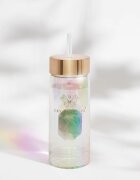 Crystallove Clear Quartz Straw Water Bottle skleněná láhev na vodu s brčkem Hologram - Amethyst 400 ml