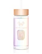 Crystallove Clear Quartz Straw Water Bottle skleněná láhev na vodu s brčkem Hologram - Rose Quartz 400 ml