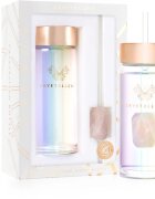 Crystallove Clear Quartz Straw Water Bottle skleněná láhev na vodu s brčkem Hologram - Rose Quartz 400 ml