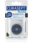 Curasept Dental Tape Waxed Classic Black voskovaná dentální páska s antibakteriální přísadou Mint 50 m