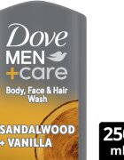 Dove Men+Care Sandalwood&Vanilla sprchový gel na obličej tělo a vlasy pro muže 250 ml