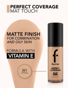 flormar Perfect Coverage Mat Touch Foundation matující make-up pro smíšenou až mastnou pokožku odstín 301 Soft Beige 30 ml