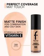 flormar Perfect Coverage Mat Touch Foundation matující make-up pro smíšenou až mastnou pokožku odstín 308 Fair Ivory 30 ml