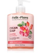 Folk & Flora Rosehip & Hawthorn krémové tekuté mýdlo pro citlivou pokožku 500 ml