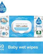 GoWipes Baby 100% Cotton Biodegradable dětské jemné vlhčené ubrousky pro citlivou pokožku 0+ 50 ks