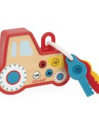 Janod Sound and Light Tractor Keychain aktivity hračka ze dřeva 18m+ 1 ks