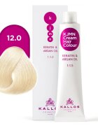 Kallos KJMN Professional Cream Hair Colour Keratin & Argan Oil barva na vlasy odstín 12.0 Special Ultra Blond 100 ml
