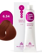 Kallos KJMN Professional Cream Hair Colour Keratin & Argan Oil barva na vlasy s keratinem a arganovým olejem odstín 6.34 Dark Golden Copper Blond 100