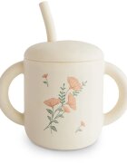 Mushie Silicone Training Cup Pink Flowers hrnek s brčkem 1 ks
