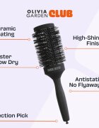 Olivia Garden Club The Glow Blowout Ceramic Round Brush Black kulatý kartáč na vlasy L 1 ks
