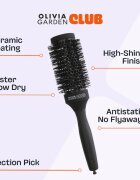 Olivia Garden Club The Glow Blowout Ceramic Round Brush Black kulatý kartáč na vlasy M 1 ks