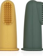 Petite&Mars Take&Match 0m+ dětský zubní kartáček na prst s pouzdrem Ochre&Green 2 ks
