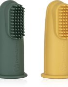 Petite&Mars Take&Match 0m+ dětský zubní kartáček na prst s pouzdrem Ochre&Green 2 ks