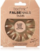Technic Cosmetics False Nails Stiletto umělé nehty Gloss Nude with Glitter 24 ks