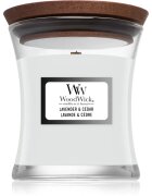 Woodwick Lavender & Cedar vonná svíčka s dřevěným knotem 85 g