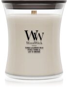Woodwick Tonka & Almond Milk vonná svíčka s dřevěným knotem 275 g