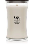 Woodwick Tonka & Almond Milk vonná svíčka s dřevěným knotem 610 g