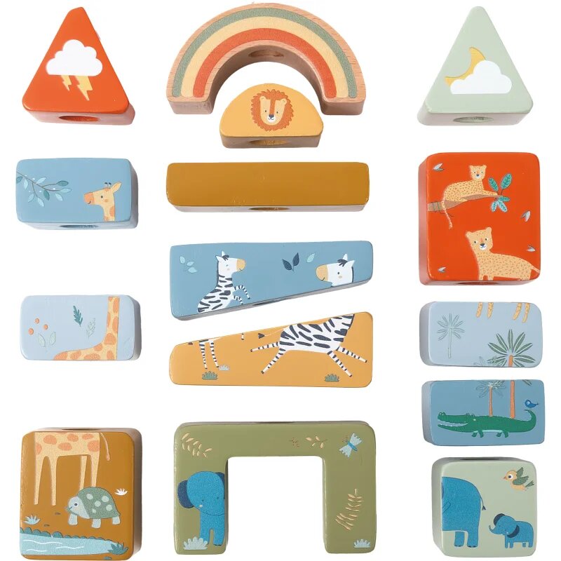 2Kids Toys Shape-Fitting Blocks Safari kostky ze dřeva 12m+ 16 ks