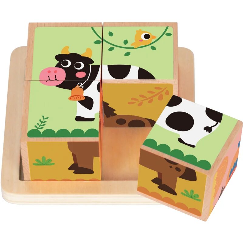 2Kids Toys Wooden Blocks Farm 2 kostky ze dřeva 18m+ 4 ks