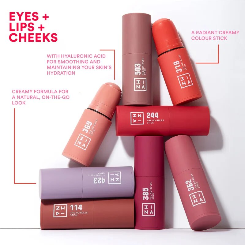 3INA The No-Rules Stick multifunkční tužka na oči rty a tváře odstín 362 - Pink 5 g