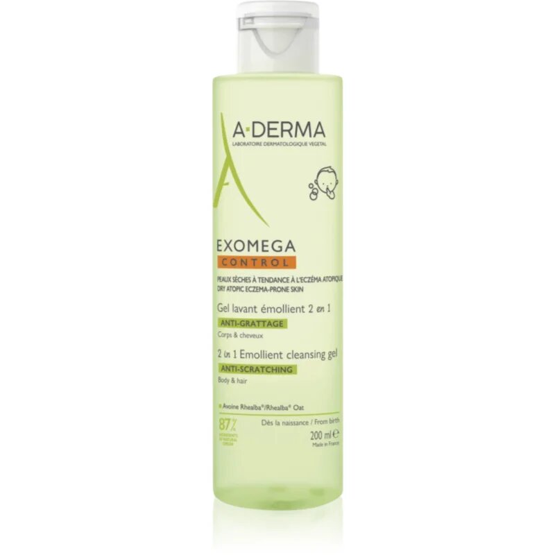 A-Derma Exomega Control 2 in 1 emollient cleansing gel sprchový gel pro suchou až atopickou pokožku 200 ml