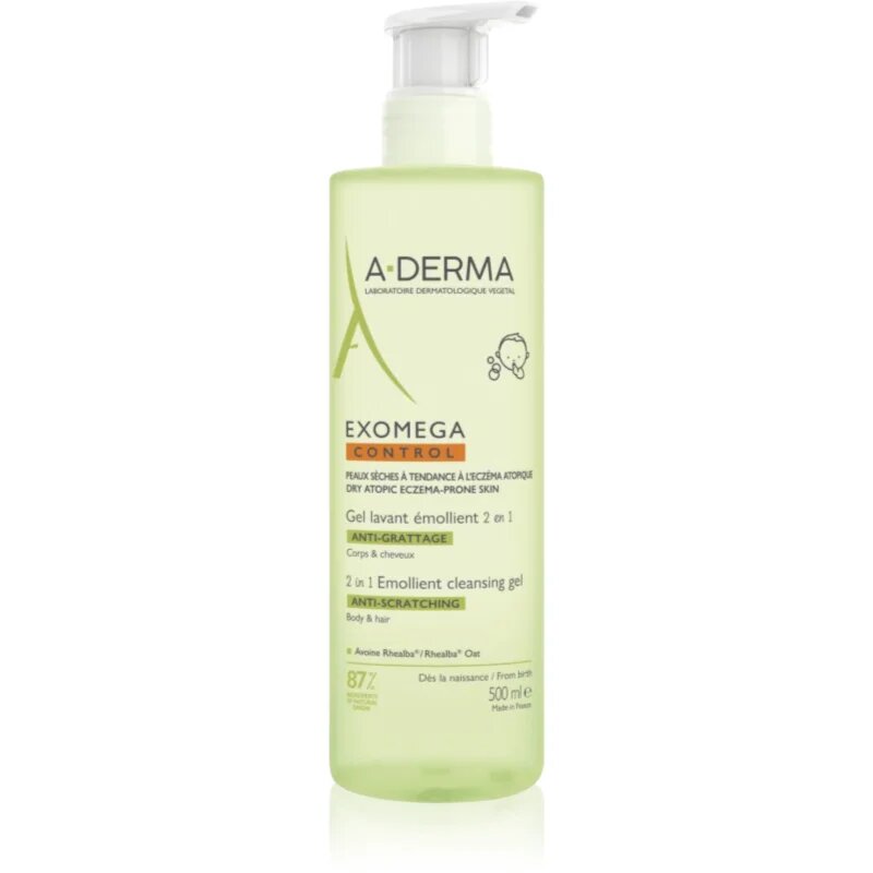 A-Derma Exomega Control 2 in 1 emollient cleansing gel sprchový gel pro suchou až atopickou pokožku 500 ml