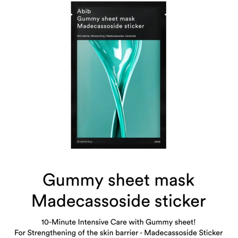 Abib Gummy Sheet Mask Madecassoside Sticker zklidňující plátýnková maska pro posílení kožní bariéry 27 ml