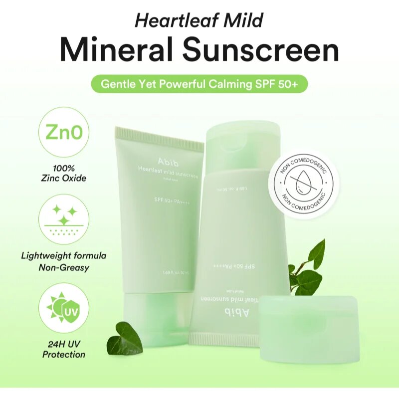 Abib Heartleaf Mild Sunscreen Relief Tube opalovací krém na obličej se zklidňujícím účinkem SPF 50+ 50 ml