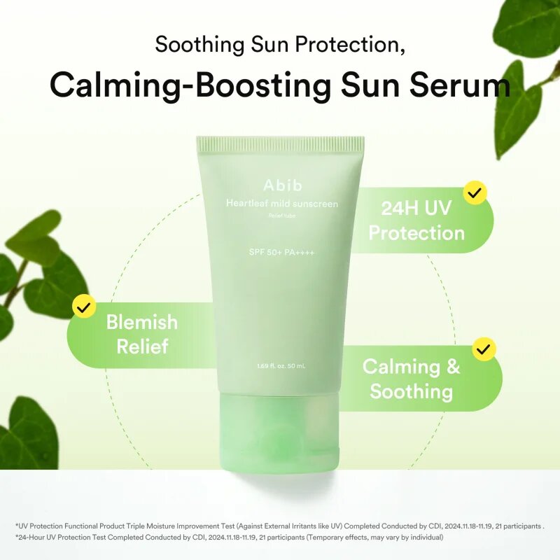 Abib Heartleaf Mild Sunscreen Relief Tube opalovací krém na obličej se zklidňujícím účinkem SPF 50+ 50 ml