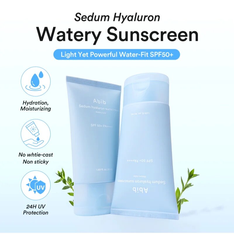 Abib Sedum Hyaluron Watery Tube Sunscreen opalovací krém na obličej se zklidňujícím účinkem SPF 50+ 50 ml