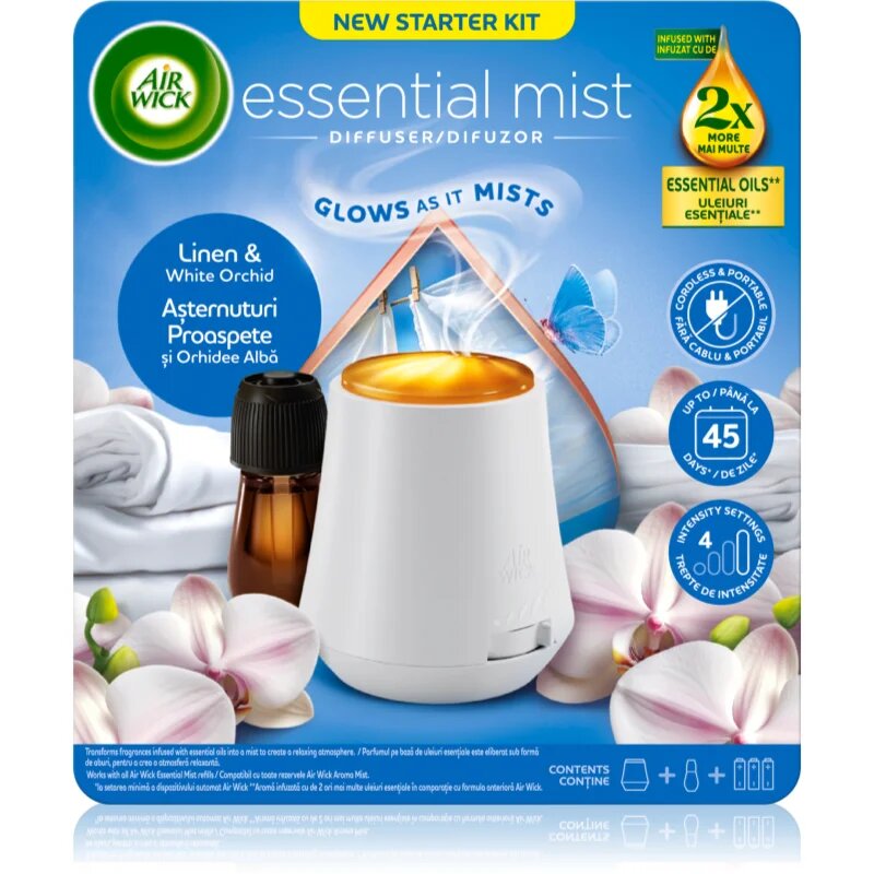 Air Wick Essential Mist Prádlo a bílá orchidej aroma difuzér s náplní 1 ks