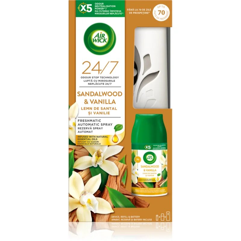 Air Wick Freshmatic Vanilka a santalové dřevo automatický osvěžovač vzduchu s náplní 250 ml