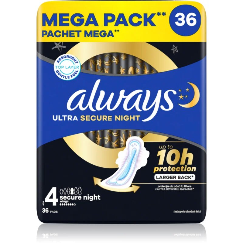 Always Ultra Secure Night Size 4 vložky na noc 36 ks