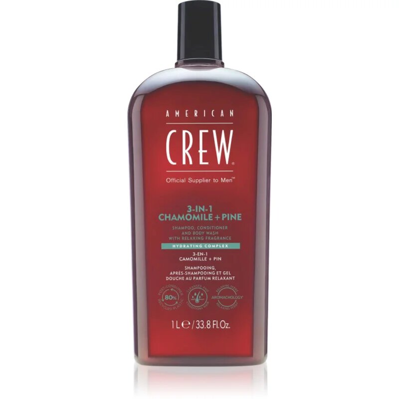 American Crew 3 in 1 Chamimile + Pine 3 v 1 šampon kondicionér a sprchový gel pro muže 1000 ml