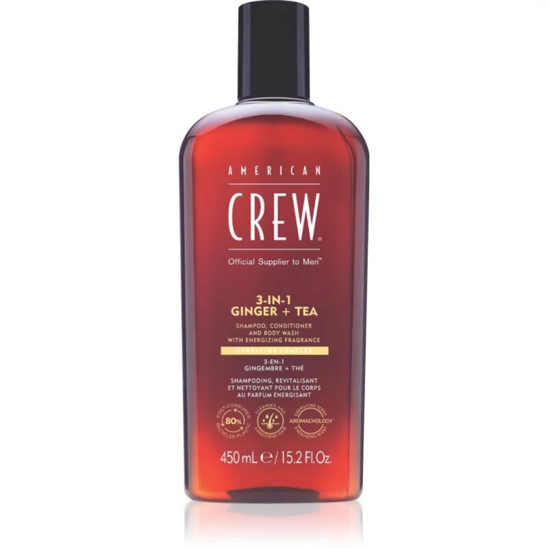 American Crew 3 in 1 Ginger + Tea 3 v 1 šampon kondicionér a sprchový gel pro muže 450 ml