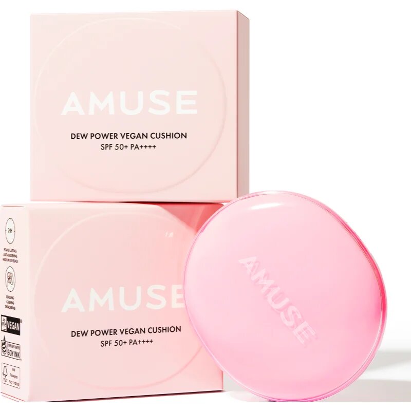 AMUSE Dew Power Vegan Cushion dlouhotrvající make-up v houbičce pro rozjasnění a vyhlazení pleti odstín 03 Honey 15 g