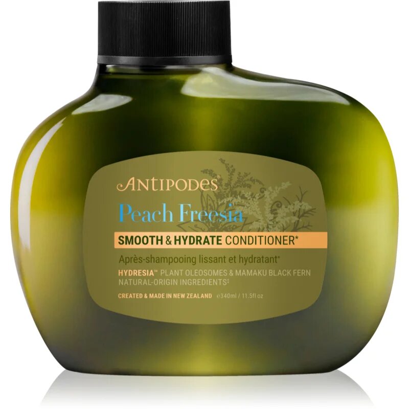 Antipodes Peach Freesia Smooth & Hydrate hydratační kondicionér pro uhlazení a výživu suchých a nepoddajných vlasů 340 ml