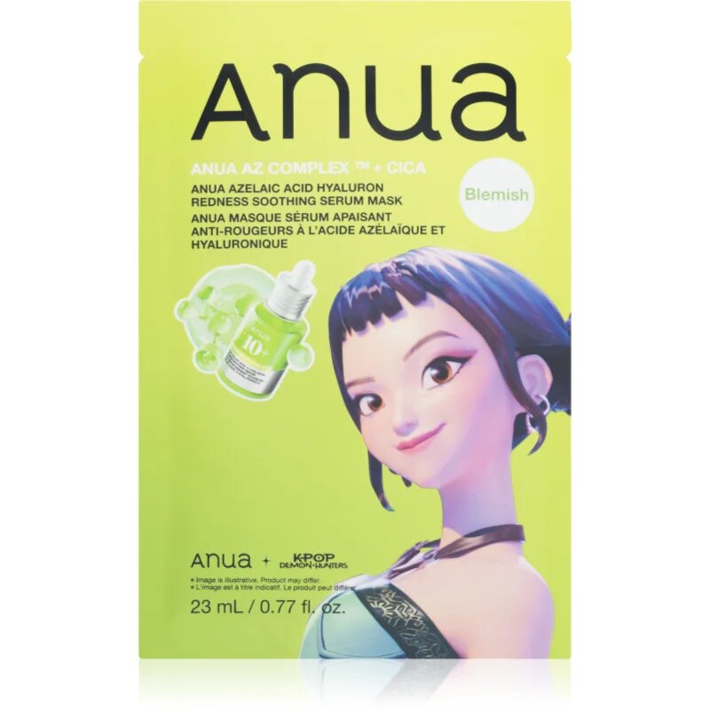Anua K-Pop Demon Hunters Azelaic Acid Hyaluron Redness Soothing Serum Mask zklidňující plátýnková maska s hydratačním účinkem 23 ml