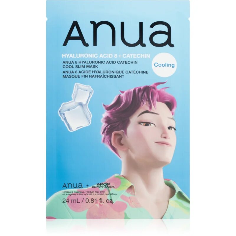 Anua K-Pop Demon Hunters Hyaluronic Acid 8 + Catechin hydratační plátýnková maska s chladivým účinkem 23 ml