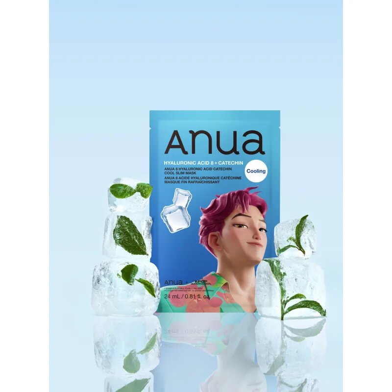 Anua K-Pop Demon Hunters Hyaluronic Acid 8 + Catechin hydratační plátýnková maska s chladivým účinkem 23 ml