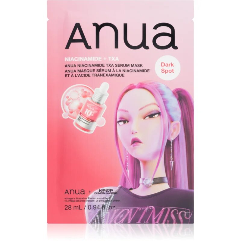Anua K-Pop Demon Hunters Niacinamide TXA Serum Mask rozjasňující plátýnková maska s hydratačním účinkem 28 ml