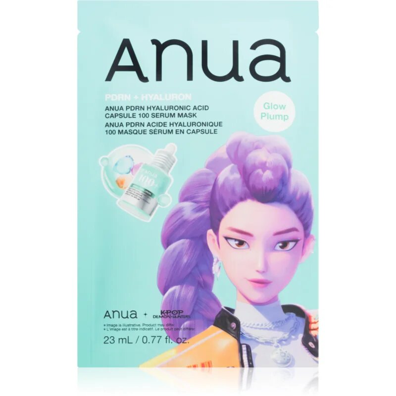 Anua K-Pop Demon Hunters PDRN + Hyaluronic Acid Capsule 100 Serum Mask hydratační plátýnková maska pro rozjasnění a vyhlazení pleti 23 ml