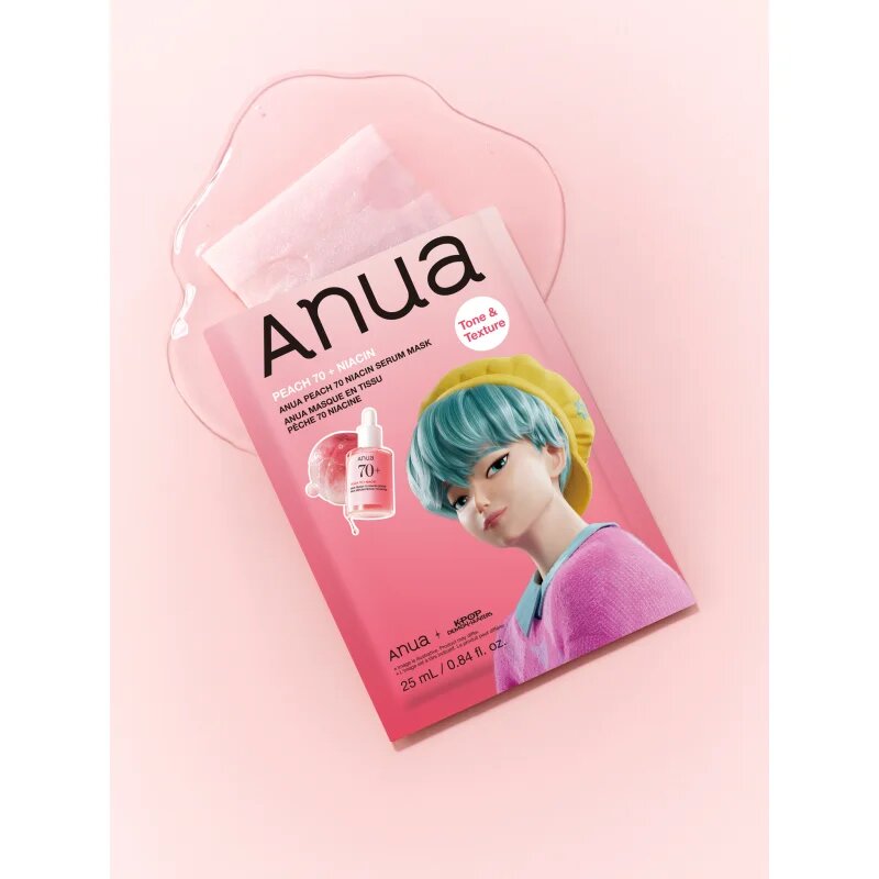 Anua K-Pop Demon Hunters Peach 70% Niacin Mask rozjasňující pleťová maska s kolagenem 1 ks