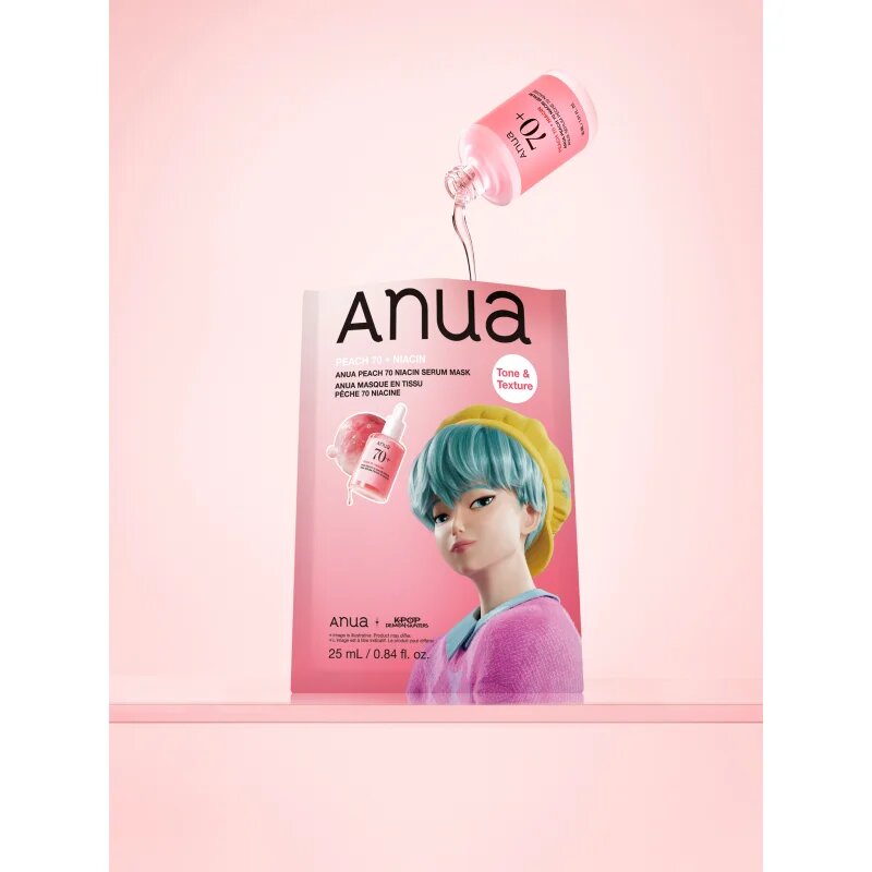 Anua K-Pop Demon Hunters Peach 70% Niacin Mask rozjasňující pleťová maska s kolagenem 1 ks