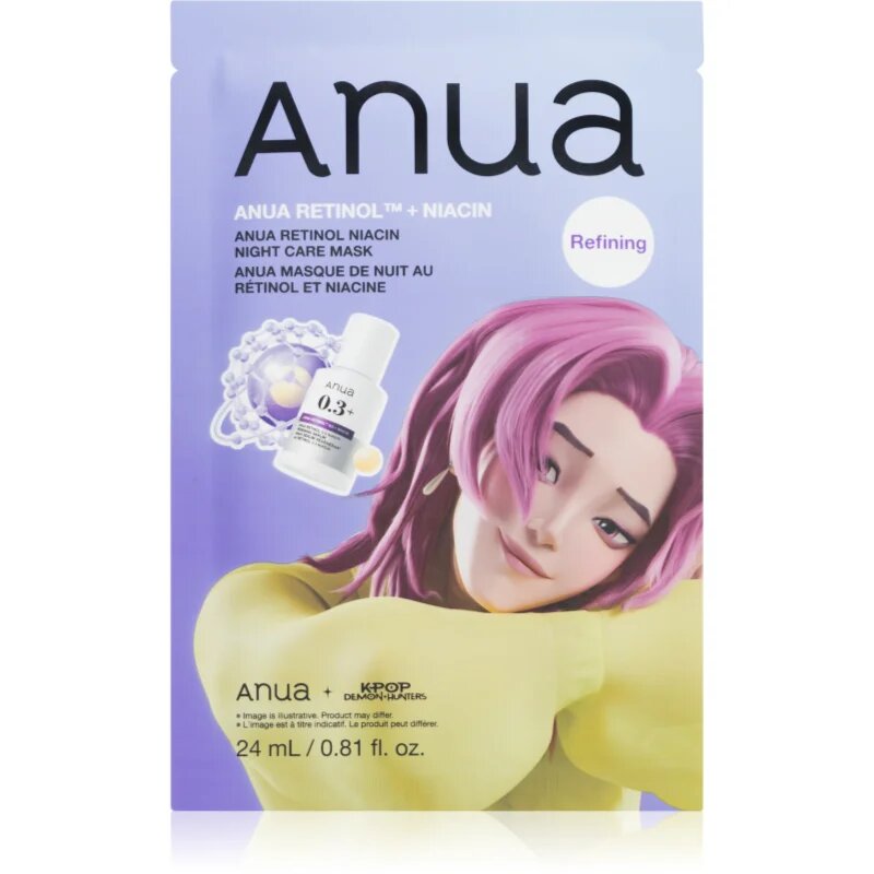 Anua K-Pop Demon Hunters Retinol Niacin Night Care Mask noční maska pro obnovu pleti na vrásky 24 ml