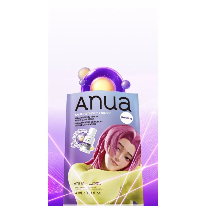 Anua K-Pop Demon Hunters Retinol Niacin Night Care Mask noční maska pro obnovu pleti na vrásky 24 ml