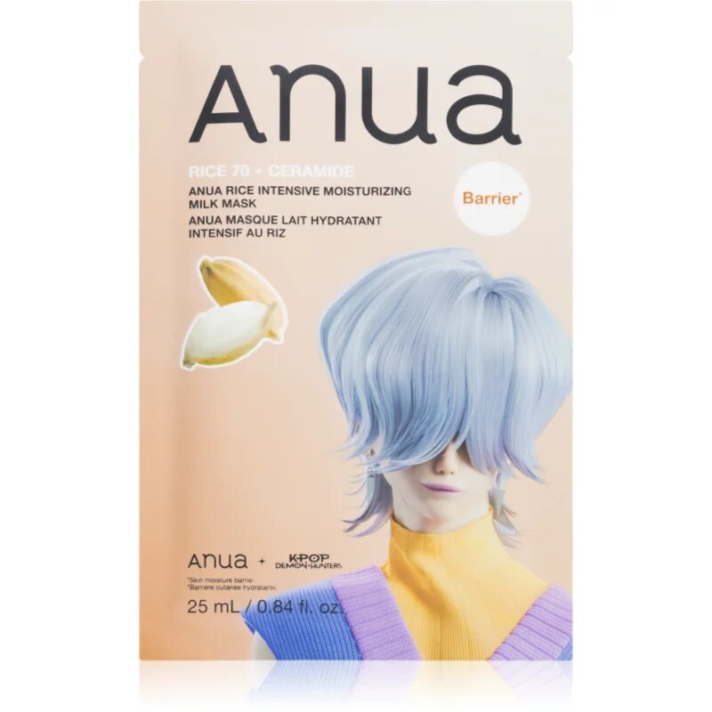 Anua K-Pop Demon Hunters Rice 70 + Ceramide pečující plátýnková maska pro posílení kožní bariéry 25 ml